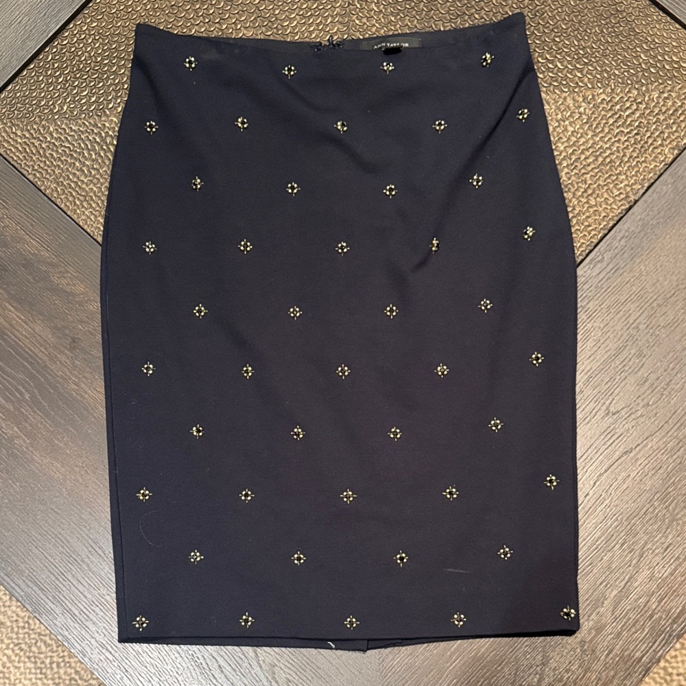 Ann Taylor Black Pencil Skirt with Gold Details